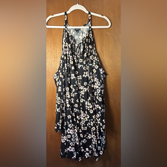 Torrid size 3X black cold shoulder dress with pink flowers - Picture 1 of 3